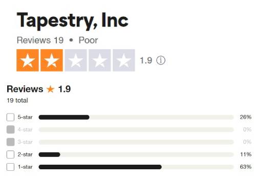 screenshot of trustpilot rating and customer reviews for coach outlet