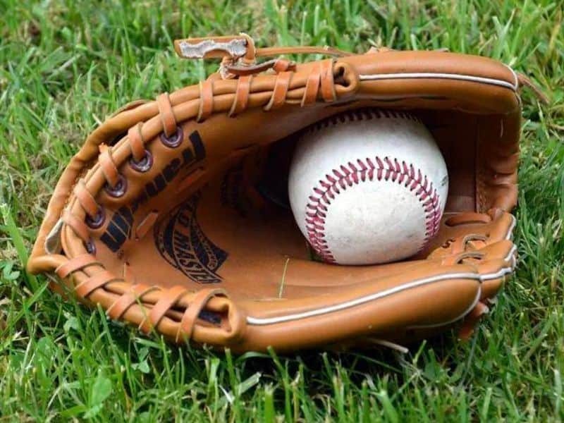 baseball glove with baseball